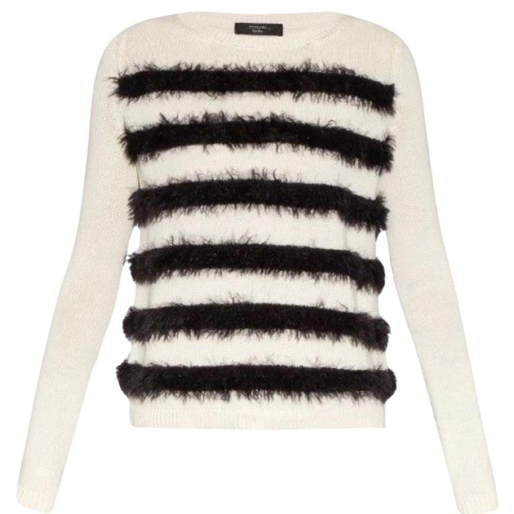 Weekend Max Mara Black and Cream Textured Stripe Sweater